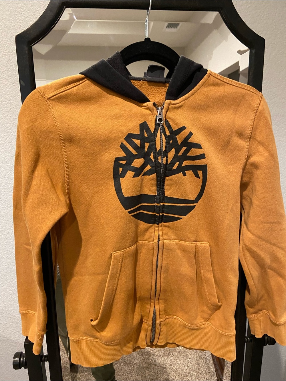 Timberland Kids Mustard Yellow Full-Zip Hoodie with Black Logo